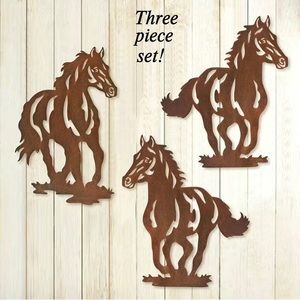 Set of 3 Metal Wall Decor Horses